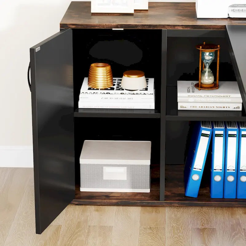 71 inch Executive Desk, L Shaped Desk with Cabinet and Shelves for Home Office
