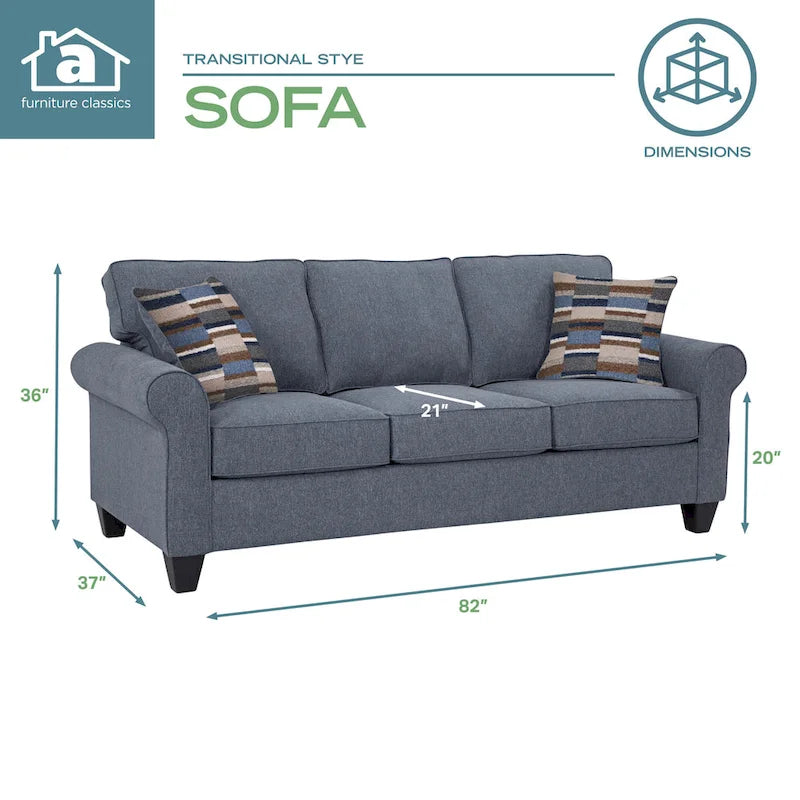 Model 8-010-A330V22 Eureka Rolled Arm Sofa with Two Pillows