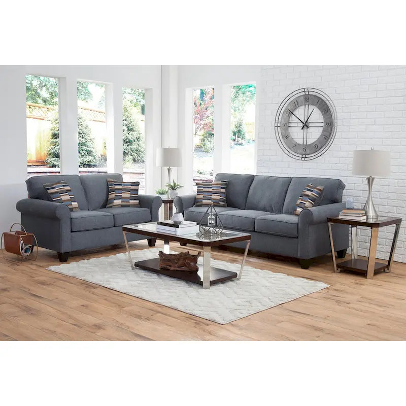 Model 8-010-A330V22 Eureka Rolled Arm Sofa with Two Pillows