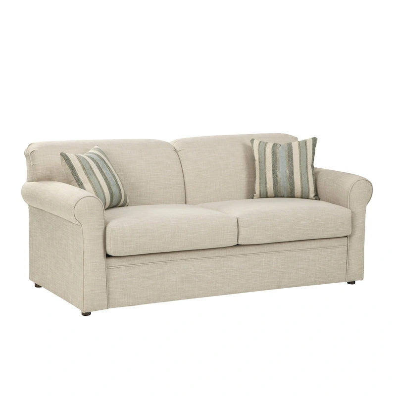 Belgian Ivory Sleeper Sofa Bed w/ Gel Memory Foam Mattress
