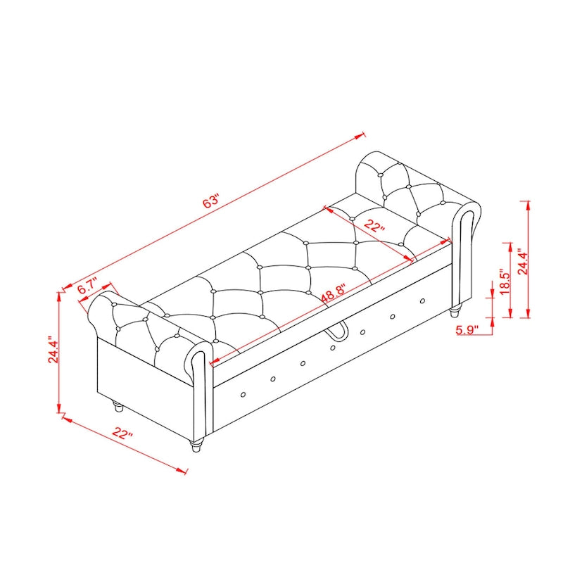 Modern Storage Bench Bed Bench with Rolled Arms