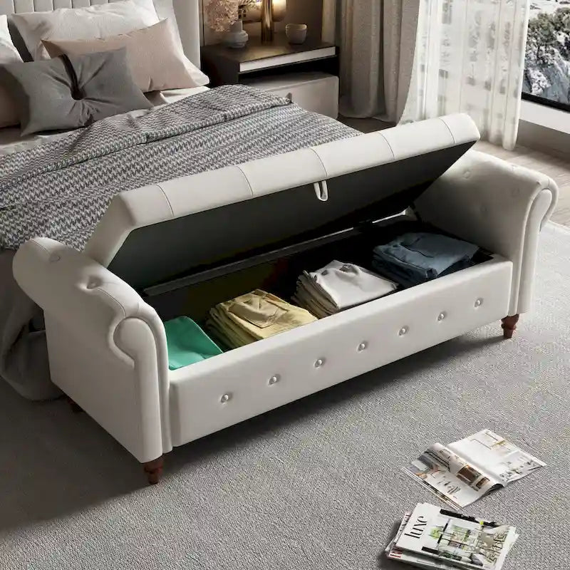 Modern Storage Bench Bed Bench with Rolled Arms