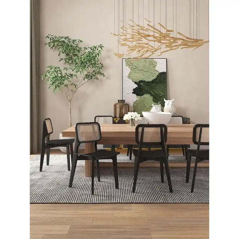  Versailles Square Dining Chair in Black and Natural Cane - Set of 2