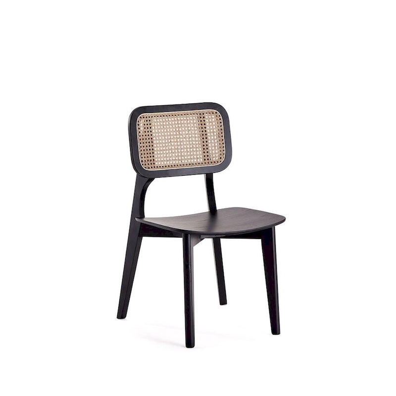 Versailles Square Dining Chair in Black and Natural Cane - Set of 2