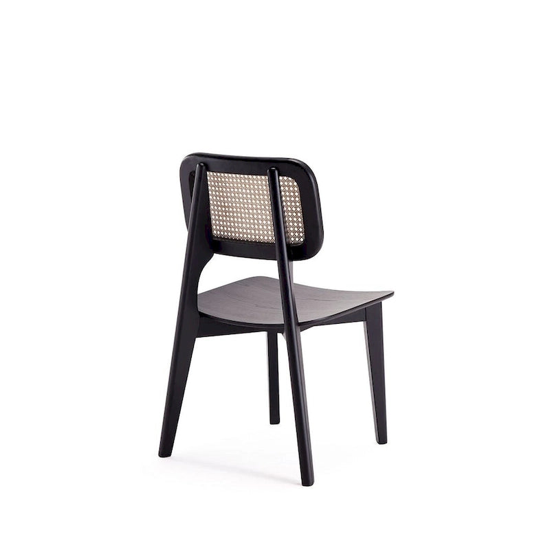 Versailles Square Dining Chair in Black and Natural Cane - Set of 2