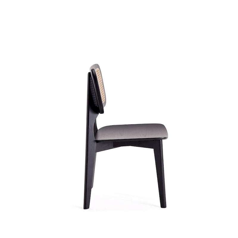 Versailles Square Dining Chair in Black and Natural Cane - Set of 2