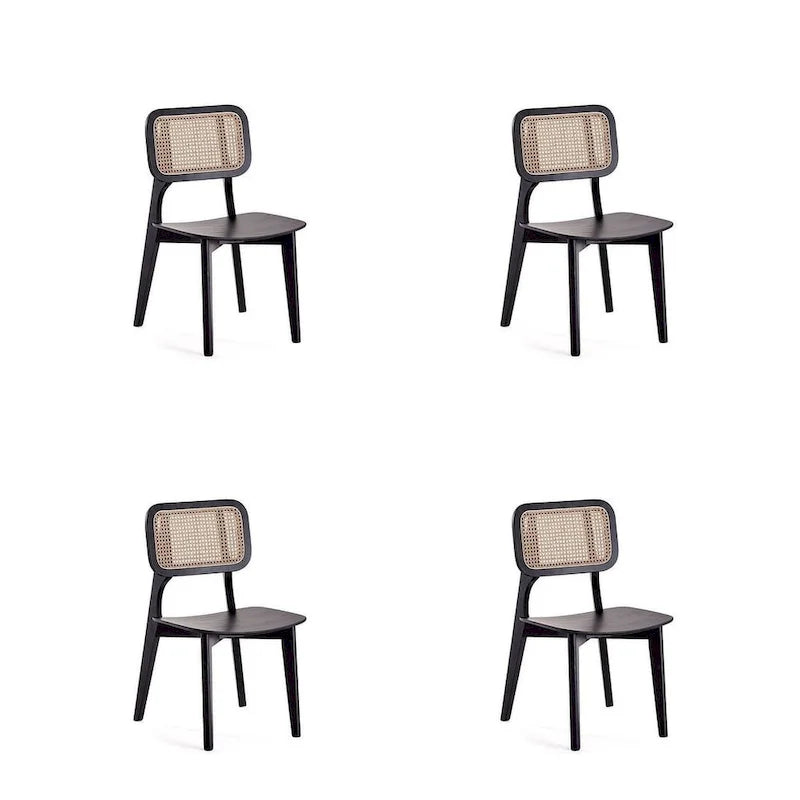 Versailles Square Dining Chair in Black and Natural Cane - Set of 2