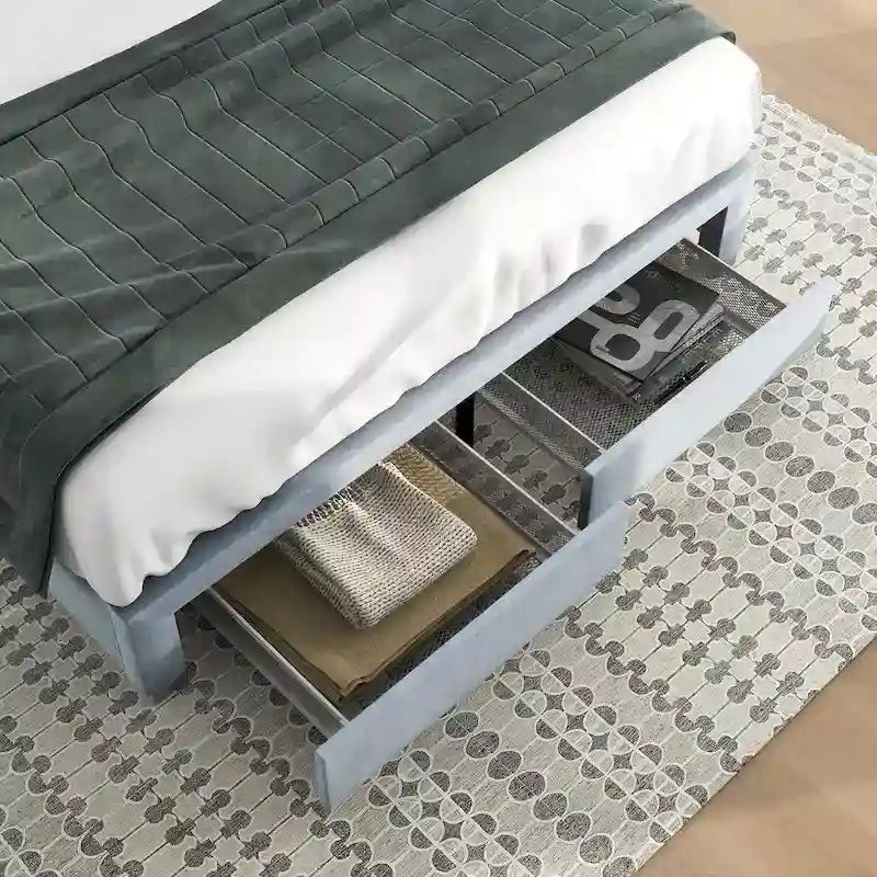Honeycomb Modern Grey Velvet Headboard Storage Guest Bed by