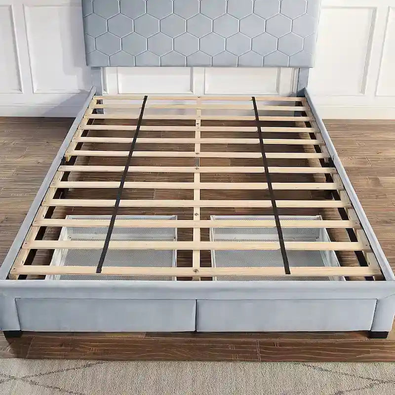 Honeycomb Modern Grey Velvet Headboard Storage Guest Bed by