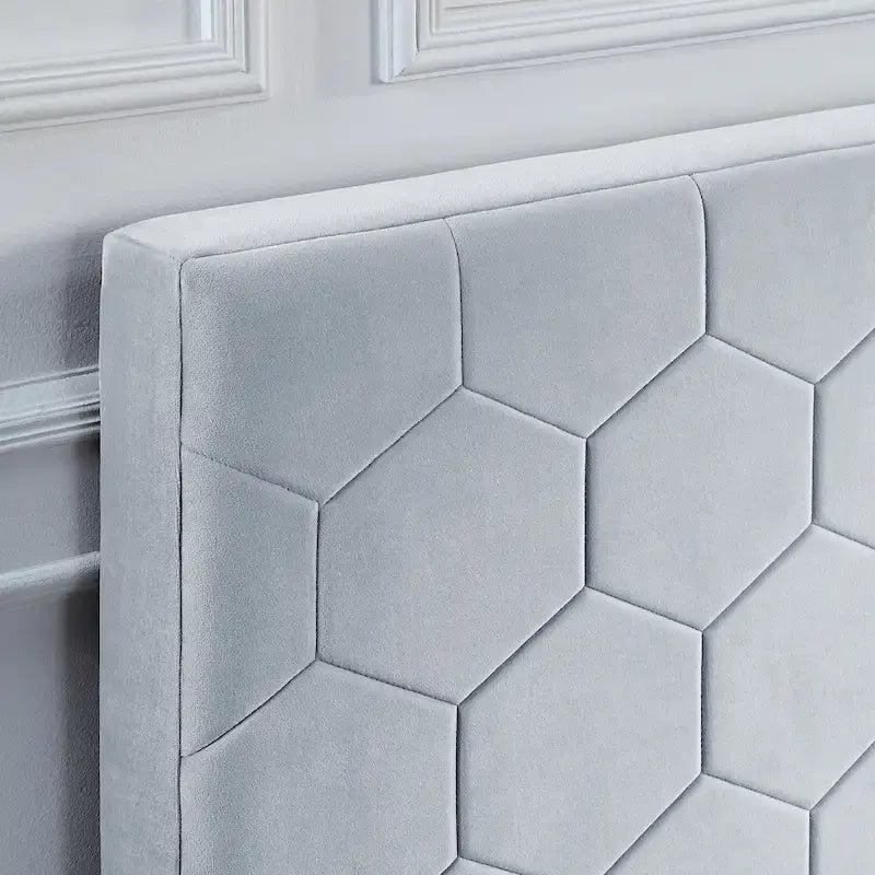 Honeycomb Modern Grey Velvet Headboard Storage Guest Bed by