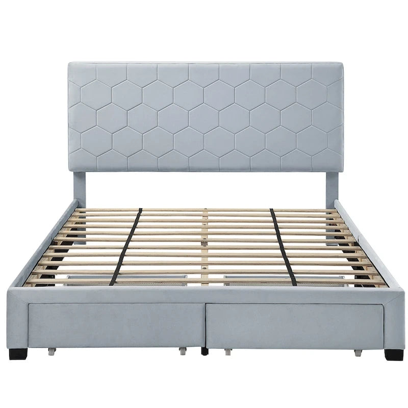 Honeycomb Modern Grey Velvet Headboard Storage Guest Bed by