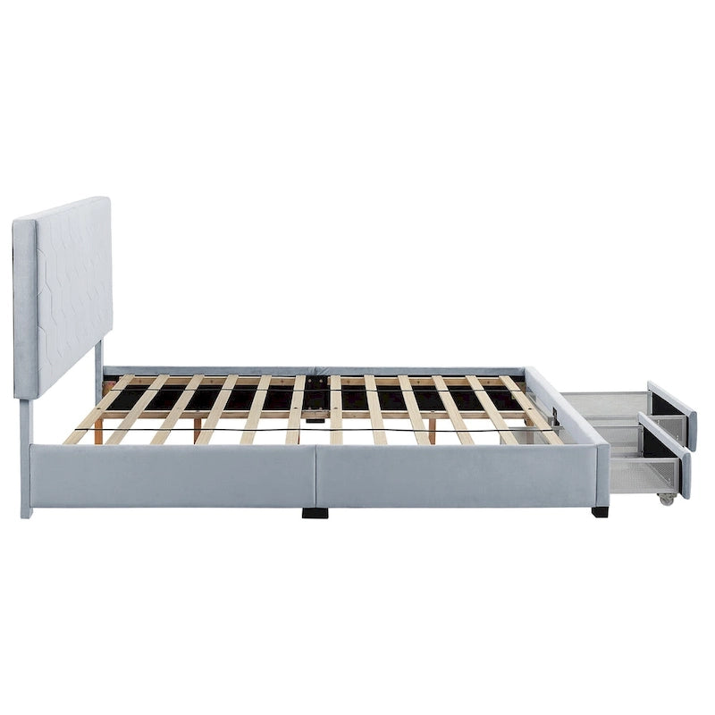 Honeycomb Modern Grey Velvet Headboard Storage Guest Bed by