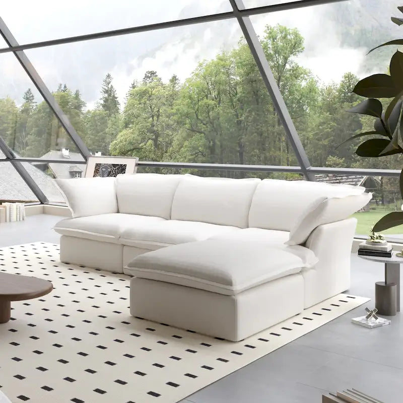 L-Shaped Linen Sectional Sofa Modern Comfortable Sofa