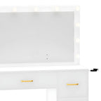 35.4 Mirror Makeup Vanity Table with Stool and Light Bulb - 35.4L x 15.7W x 53.5H