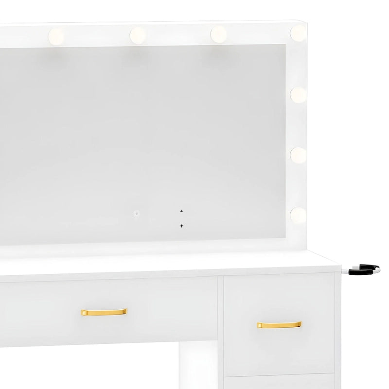 35.4 Mirror Makeup Vanity Table with Stool and Light Bulb - 35.4L x 15.7W x 53.5H