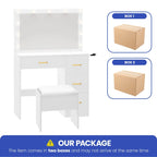 35.4 Mirror Makeup Vanity Table with Stool and Light Bulb - 35.4L x 15.7W x 53.5H