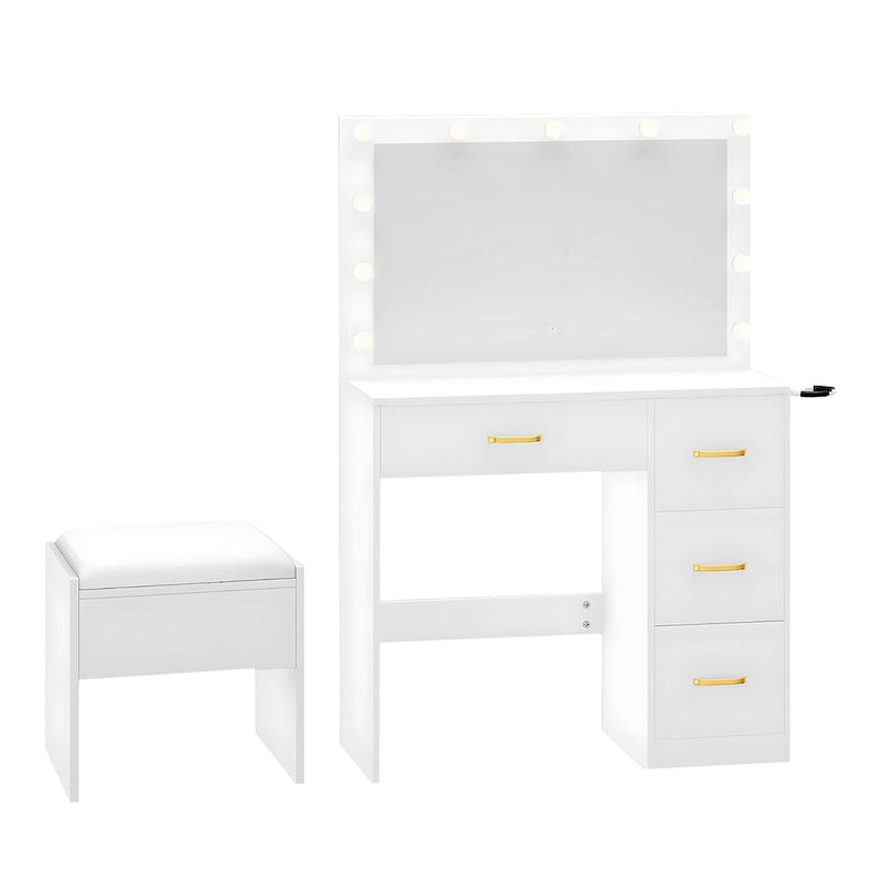 35.4 Mirror Makeup Vanity Table with Stool and Light Bulb - 35.4L x 15.7W x 53.5H