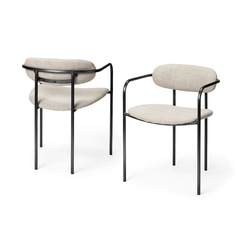 Parker Beige Fabric Seat With Gun Metal Gray Metal Frame Dining Chair - 21.5L x 21.1W x 28.7H