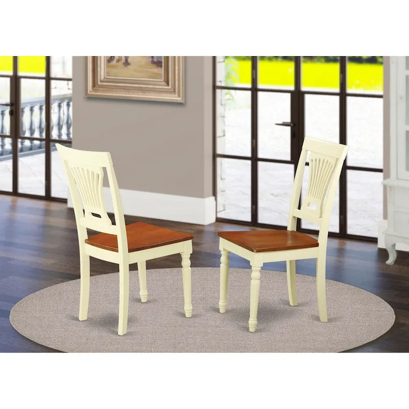  Plainville Kitchen Dining Chairs - Solid Wood Chairs, Set of 2, Buttermilk & Cherry (Chair Seat Option)