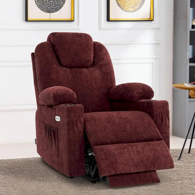 Large Power Lift Recliner Chair with Massage, Cup Holders, Extended Footrest, Fabric 7516