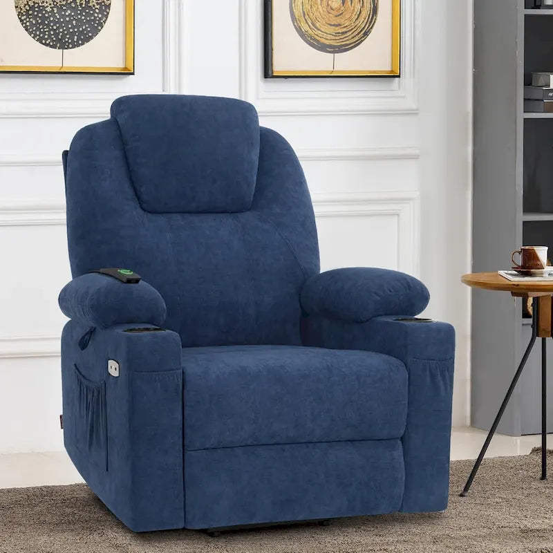 Large Power Lift Recliner Chair with Massage, Cup Holders, Extended Footrest, Fabric 7516