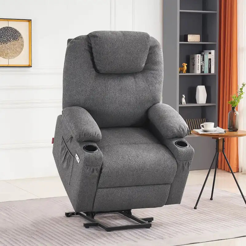  Large Power Lift Recliner Chair with Massage, Cup Holders, Extended Footrest, Fabric 7516