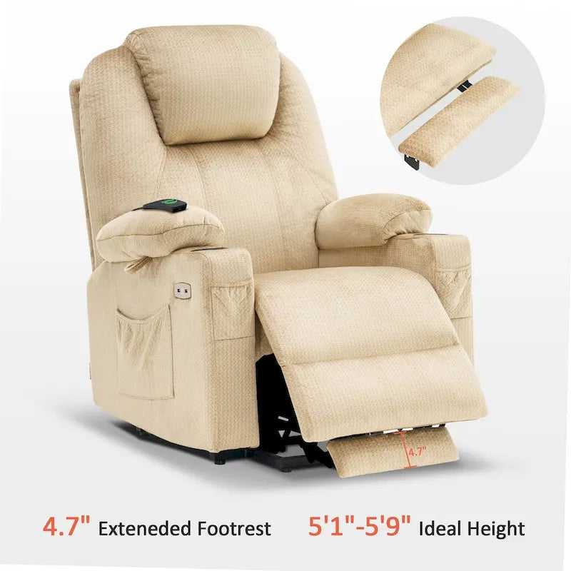 Large Power Lift Recliner Chair with Massage, Cup Holders, Extended Footrest, Fabric 7516