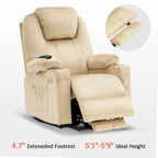 Large Power Lift Recliner Chair with Massage, Cup Holders, Extended Footrest, Fabric 7516