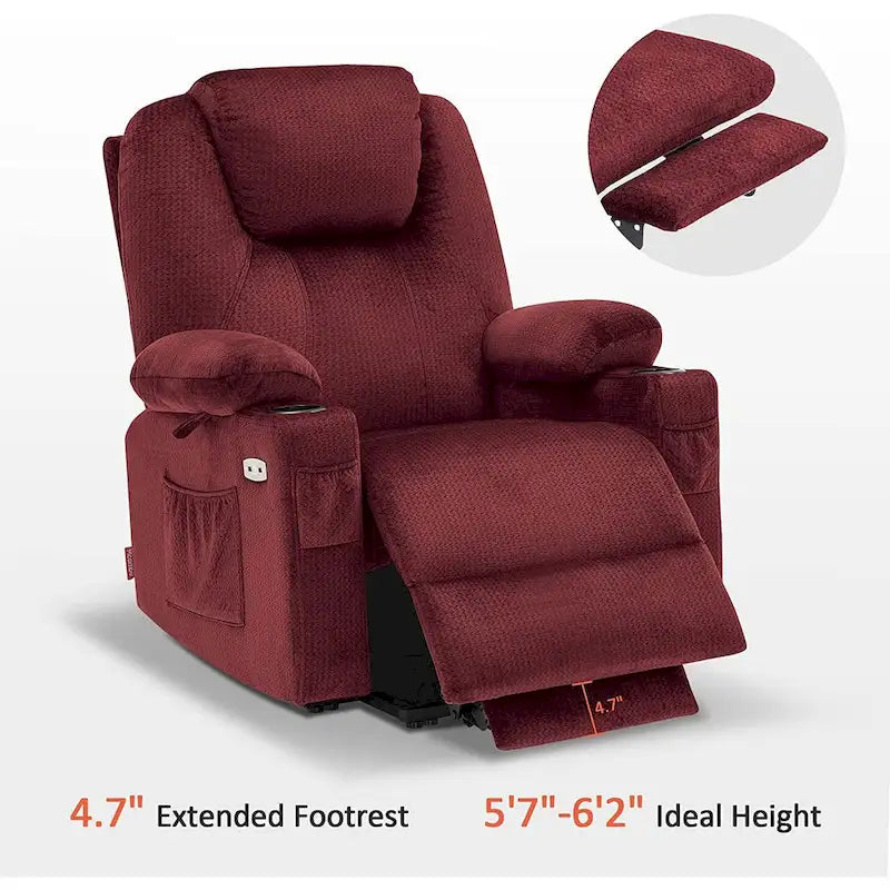 Large Power Lift Recliner Chair with Massage, Cup Holders, Extended Footrest, Fabric 7516