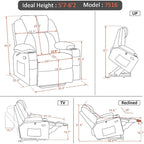 Large Power Lift Recliner Chair with Massage, Cup Holders, Extended Footrest, Fabric 7516