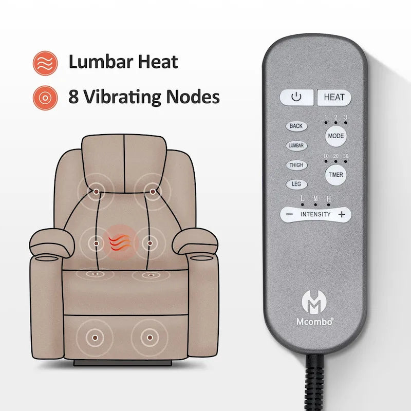 Large Power Lift Recliner Chair with Massage, Cup Holders, Extended Footrest, Fabric 7516