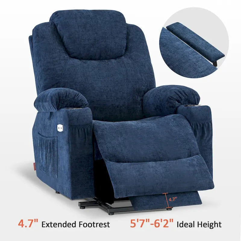 Large Power Lift Recliner Chair with Massage, Cup Holders, Extended Footrest, Fabric 7516