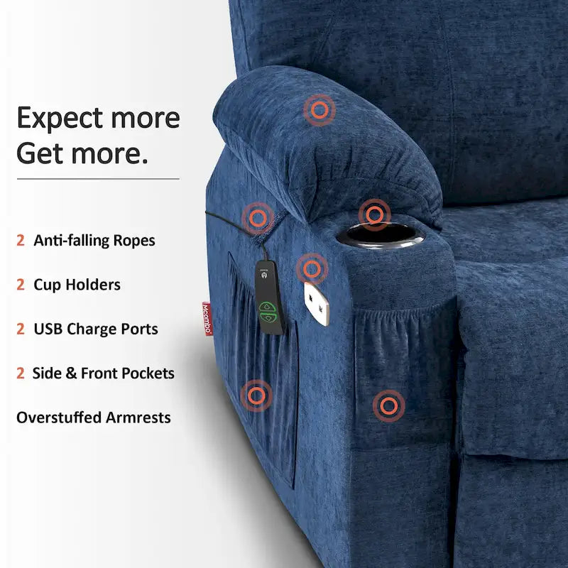 Large Power Lift Recliner Chair with Massage, Cup Holders, Extended Footrest, Fabric 7516