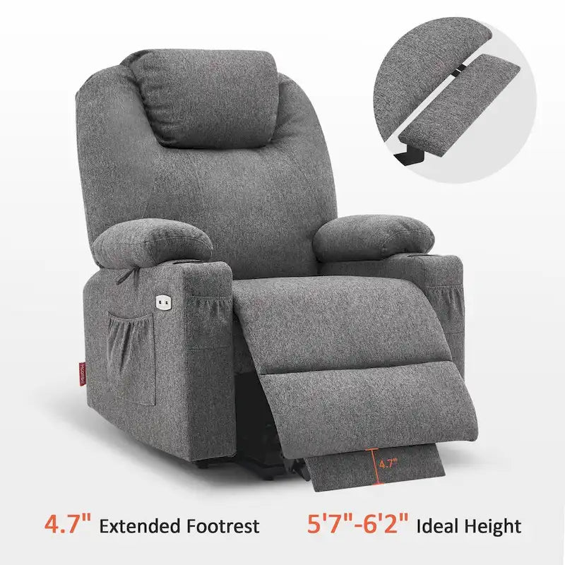 Large Power Lift Recliner Chair with Massage, Cup Holders, Extended Footrest, Fabric 7516