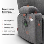Large Power Lift Recliner Chair with Massage, Cup Holders, Extended Footrest, Fabric 7516