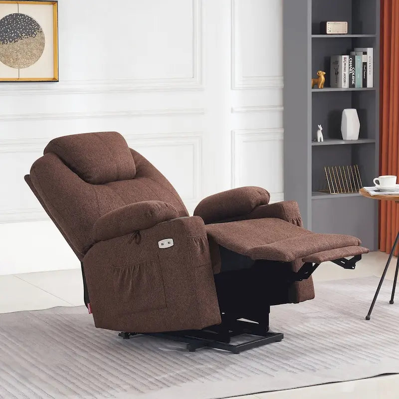 Large Power Lift Recliner Chair with Massage, Cup Holders, Extended Footrest, Fabric 7516