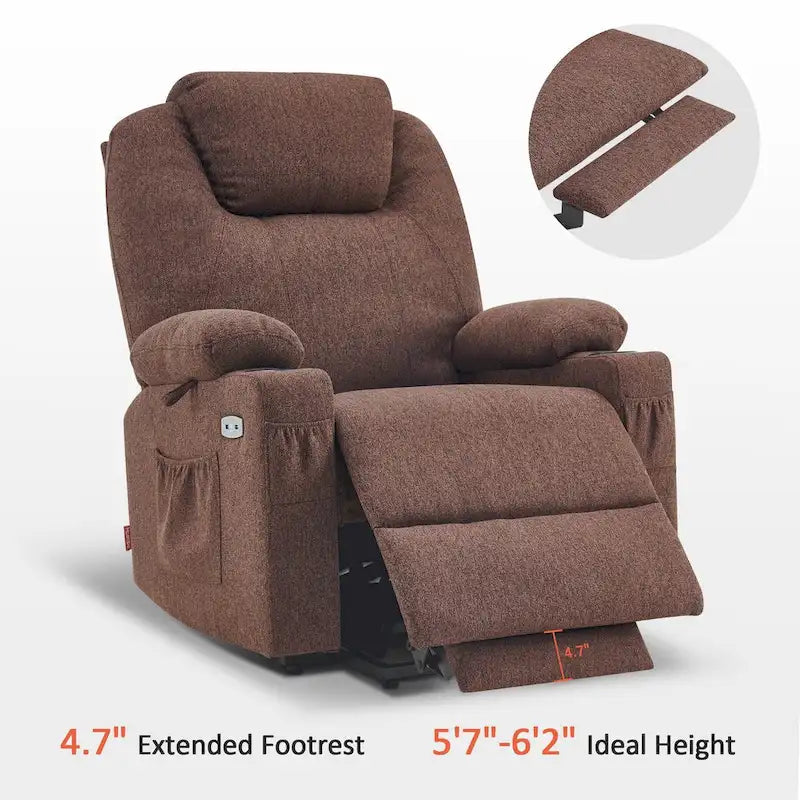 Large Power Lift Recliner Chair with Massage, Cup Holders, Extended Footrest, Fabric 7516