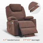 Large Power Lift Recliner Chair with Massage, Cup Holders, Extended Footrest, Fabric 7516