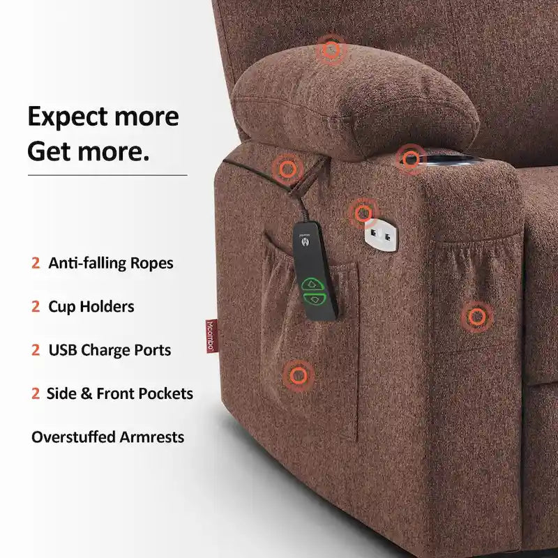 Large Power Lift Recliner Chair with Massage, Cup Holders, Extended Footrest, Fabric 7516