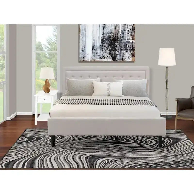 Platform King Size Bedroom Set with 1 Bed Frame and Nightstands - Mist Beige Linen Fabric(Pieces Options)