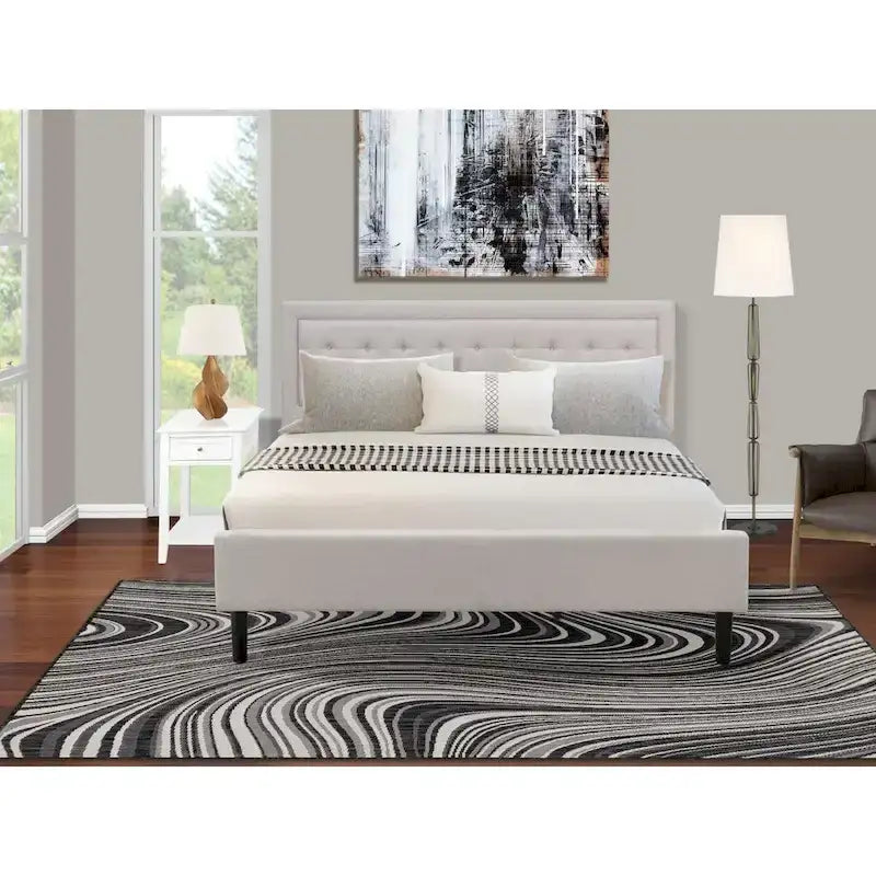 Platform King Size Bedroom Set with 1 Bed Frame and Nightstands - Mist Beige Linen Fabric(Pieces Options)