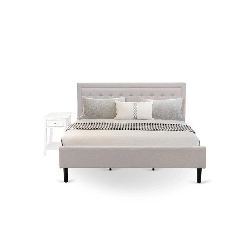 Platform King Size Bedroom Set with 1 Bed Frame and Nightstands - Mist Beige Linen Fabric(Pieces Options)