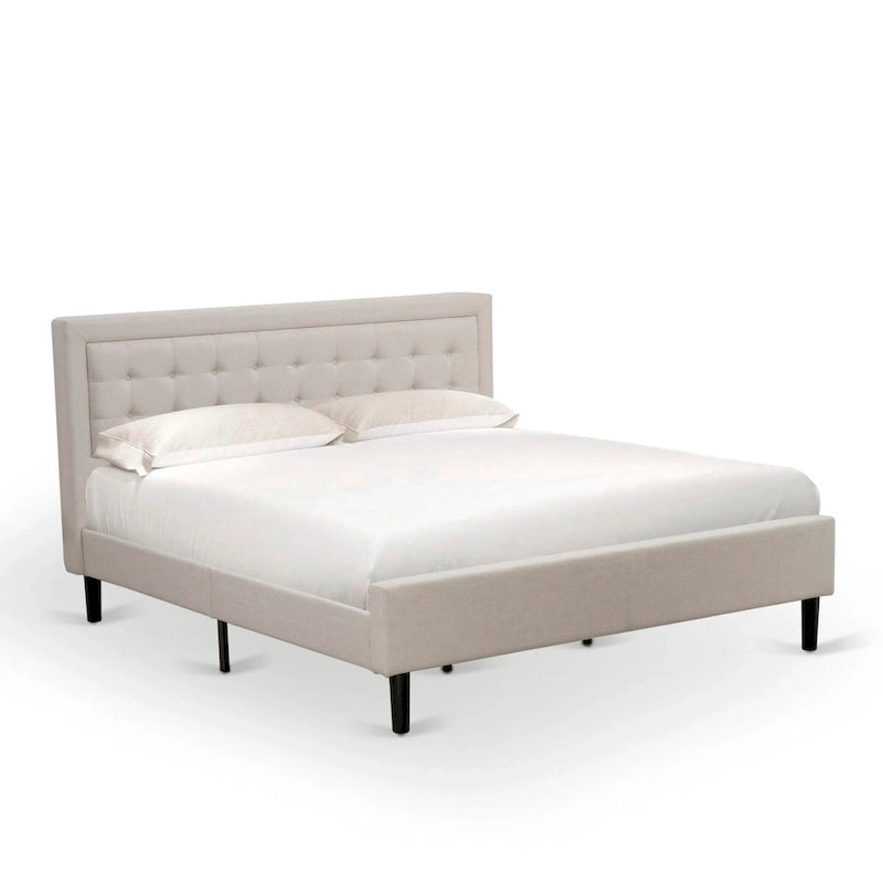 Platform King Size Bedroom Set with 1 Bed Frame and Nightstands - Mist Beige Linen Fabric(Pieces Options)