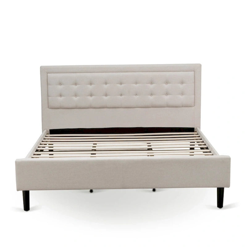 Platform King Size Bedroom Set with 1 Bed Frame and Nightstands - Mist Beige Linen Fabric(Pieces Options)