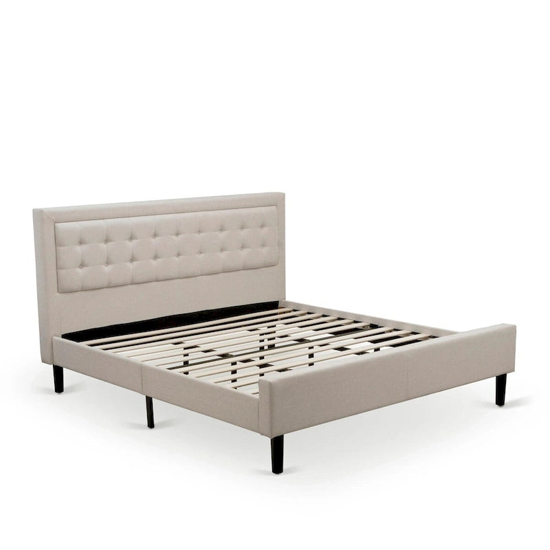 Platform King Size Bedroom Set with 1 Bed Frame and Nightstands - Mist Beige Linen Fabric(Pieces Options)