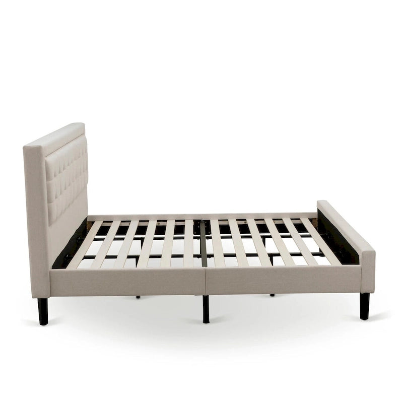 Platform King Size Bedroom Set with 1 Bed Frame and Nightstands - Mist Beige Linen Fabric(Pieces Options)