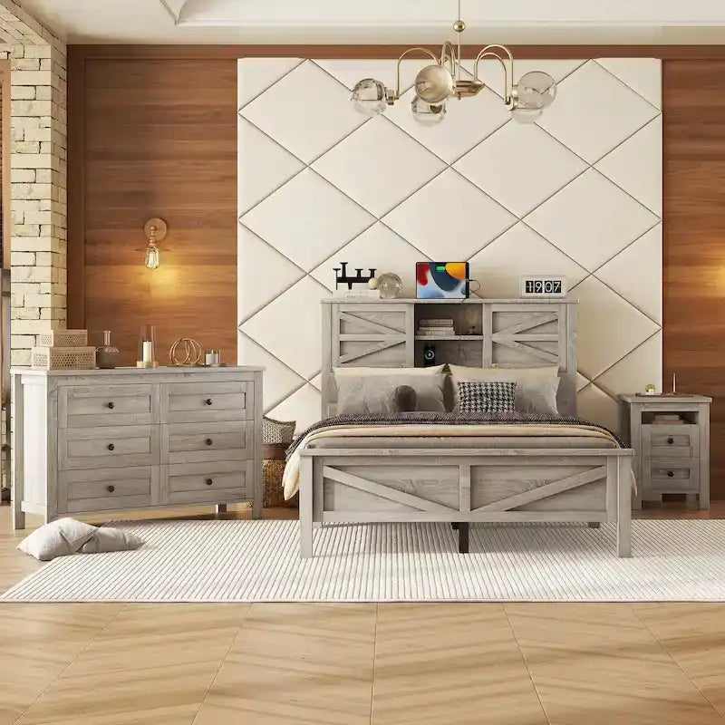 3-Pieces Full Bedroom Sets with Nightstand and Dresser