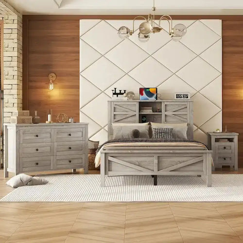 3-Pieces Full Bedroom Sets with Nightstand and Dresser