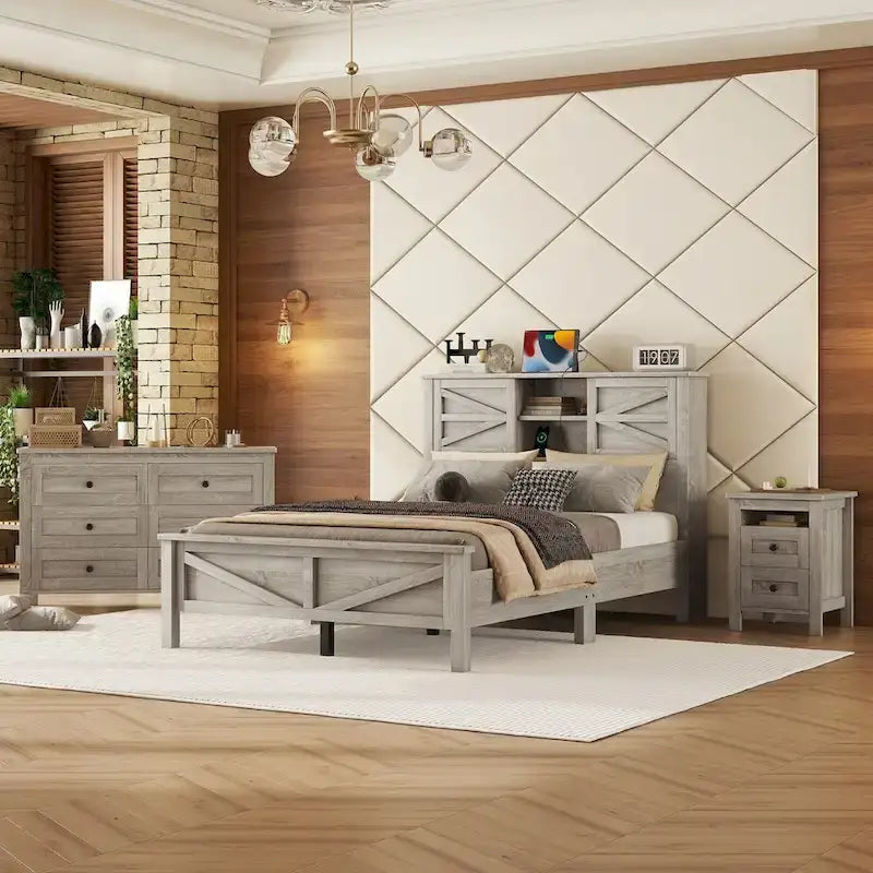 3-Pieces Full Bedroom Sets with Nightstand and Dresser