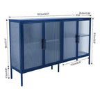 Stylish 4-Door Tempered Glass Cabinet w/4 Glass Doors Adjustable Shelf